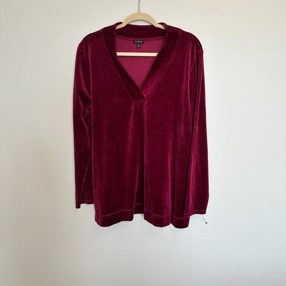 Talbots Womens Luxe Velour Easy V-Neck Tunic Top Size XL Dewberry Cozy Stretch - Picture 1 of 8